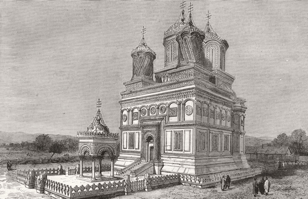 ROMANIA. The Cathedral at Arges 1882 old antique vintage print picture